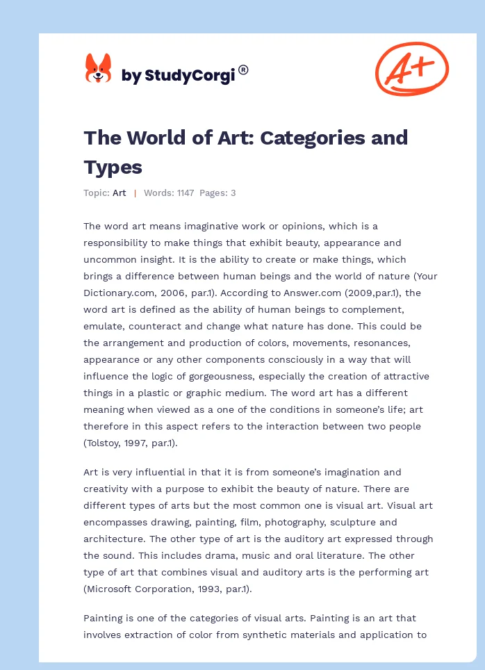 The World of Art: Categories and Types. Page 1