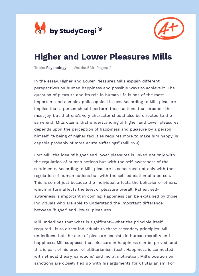 Higher and Lower Pleasures Mills. Page 1
