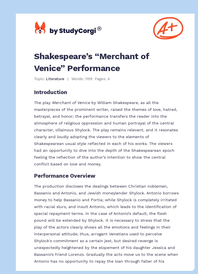 Shakespeare’s “Merchant of Venice” Performance. Page 1