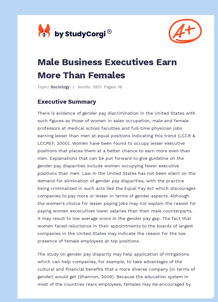 Male Business Executives Earn More Than Females. Page 1