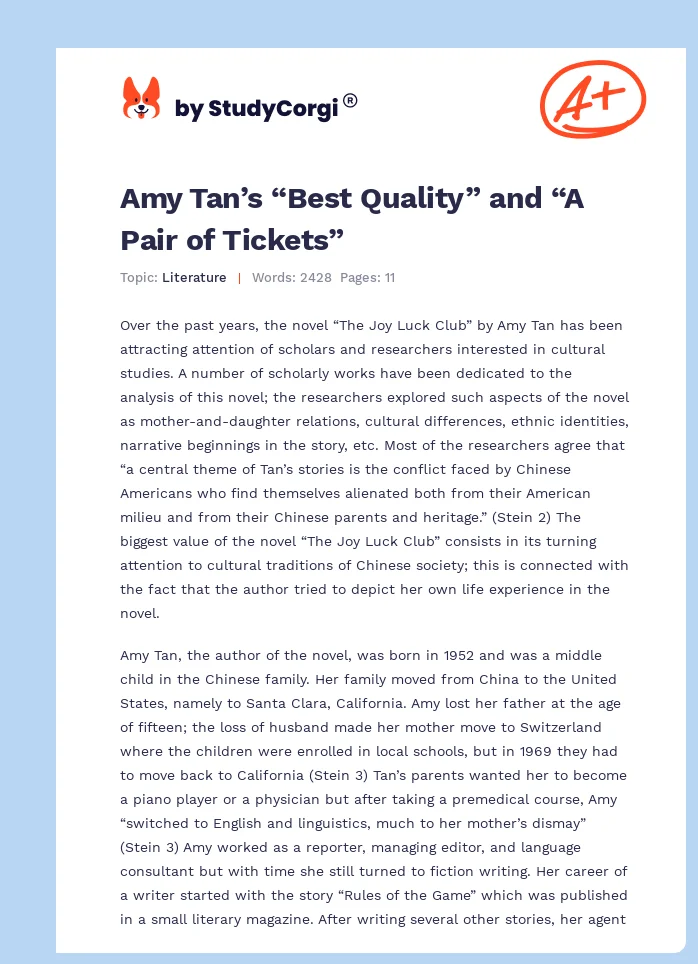 Amy Tan’s “Best Quality” and “A Pair of Tickets”. Page 1