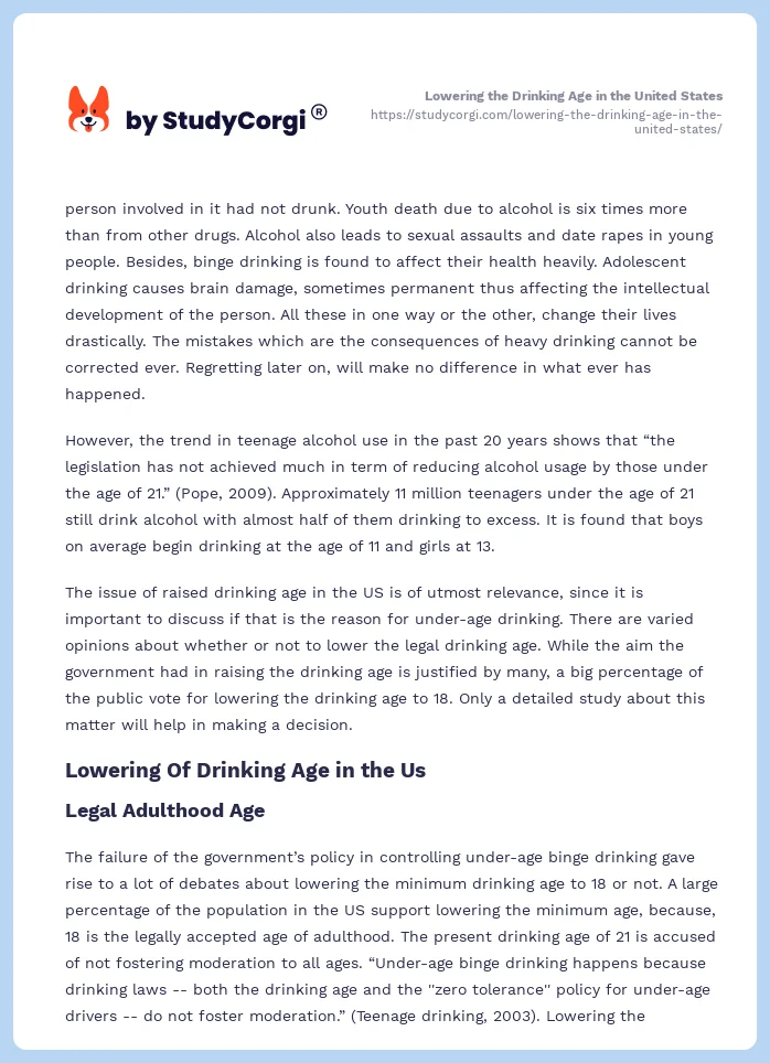 Lowering the Drinking Age in the United States. Page 2