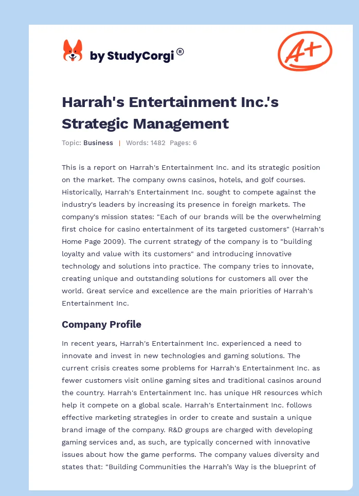 Harrah's Entertainment Inc.'s Strategic Management. Page 1