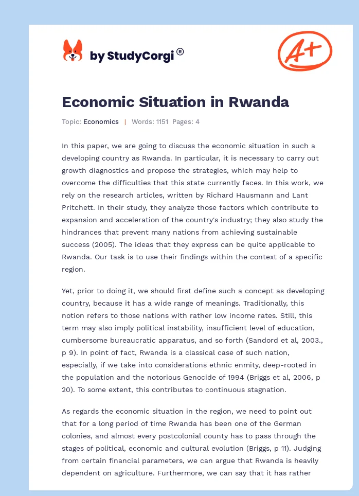 Economic Situation in Rwanda. Page 1