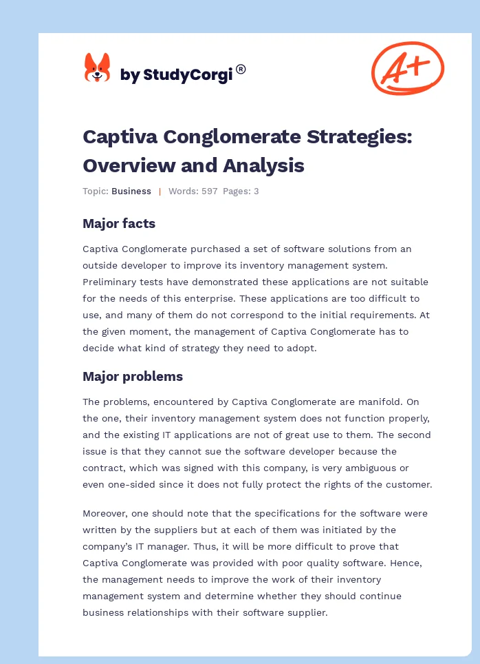 Captiva Conglomerate Strategies: Overview and Analysis. Page 1