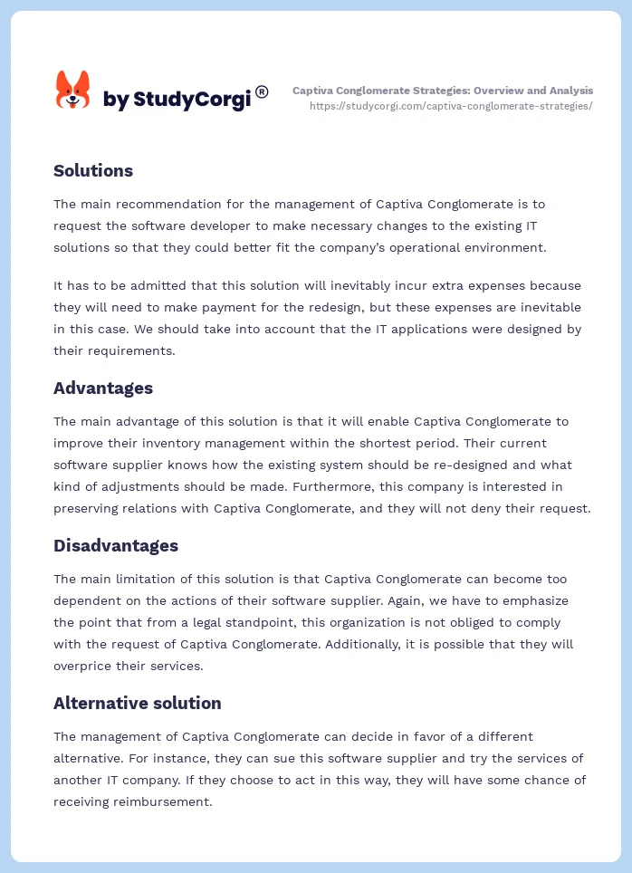 Captiva Conglomerate Strategies: Overview and Analysis. Page 2