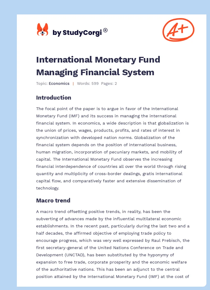 International Monetary Fund Managing Financial System. Page 1