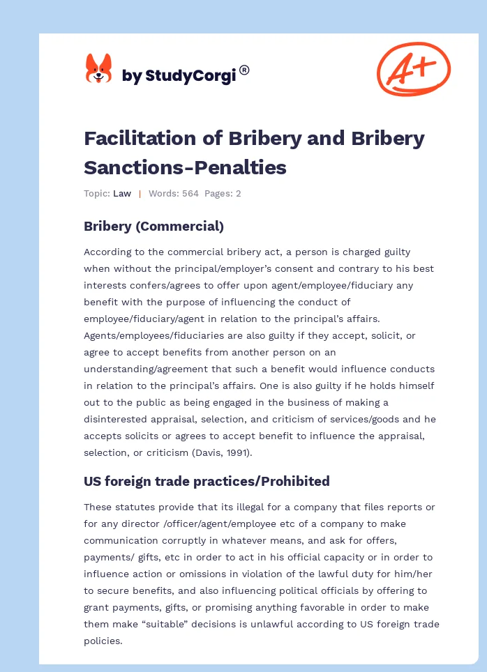 Facilitation of Bribery and Bribery Sanctions-Penalties. Page 1