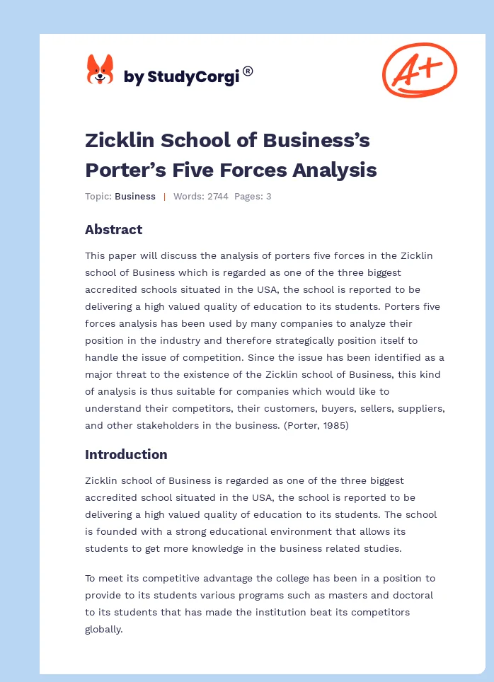 Zicklin School of Business’s Porter’s Five Forces Analysis. Page 1