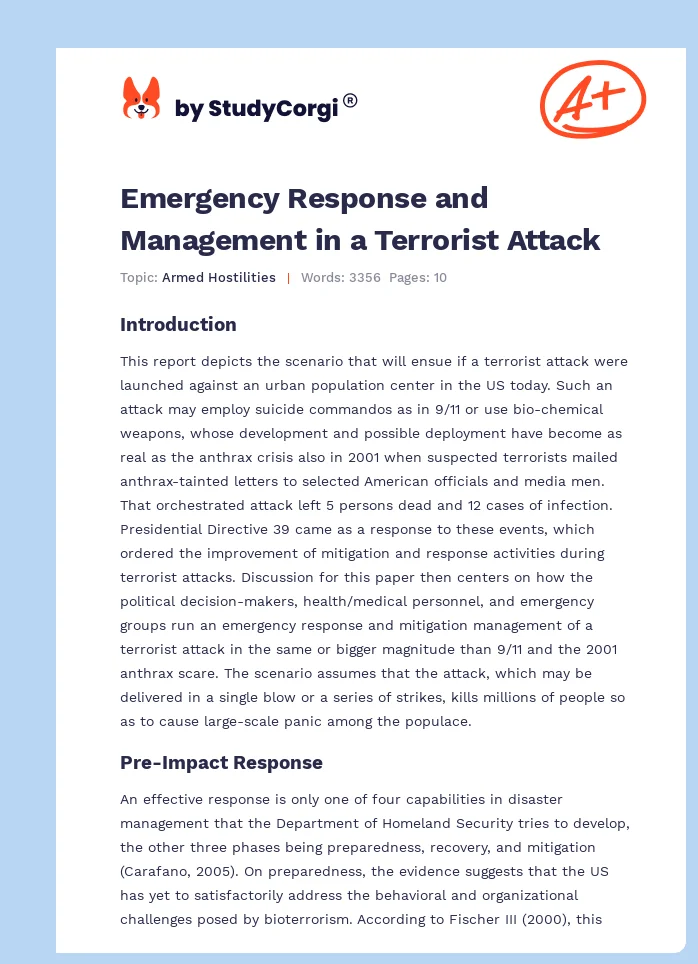 Emergency Response and Management in a Terrorist Attack. Page 1