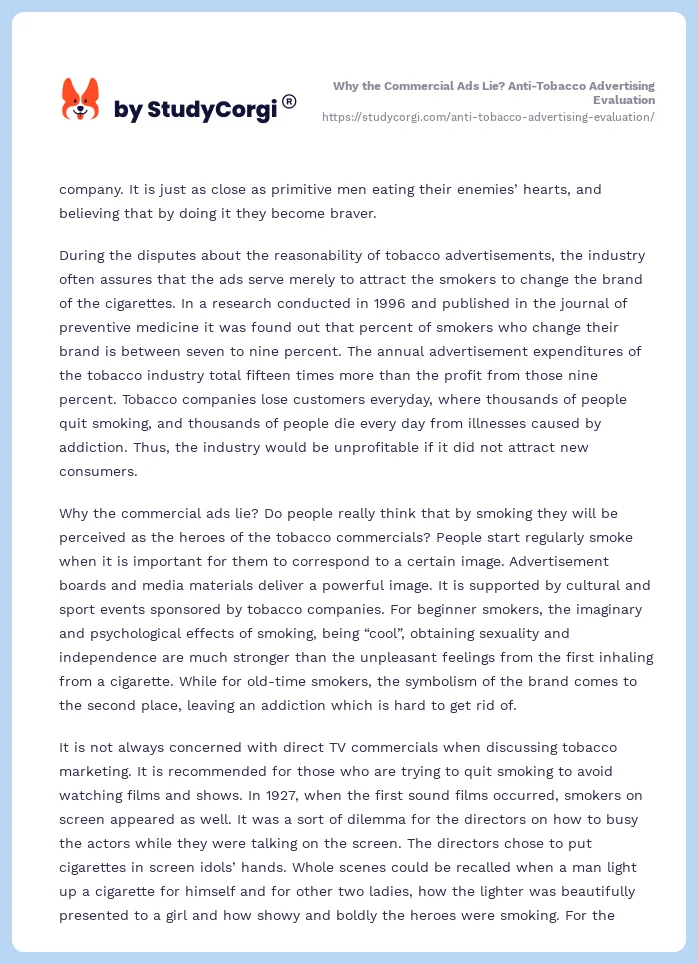 Why the Commercial Ads Lie? Anti-Tobacco Advertising Evaluation. Page 2