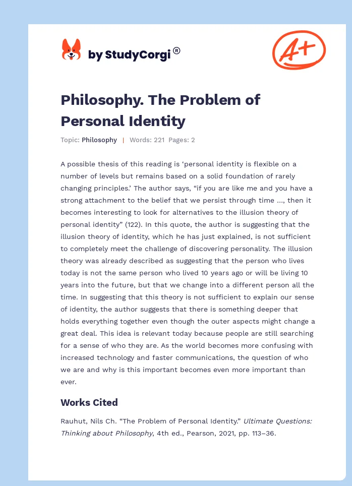 Philosophy. The Problem of Personal Identity. Page 1