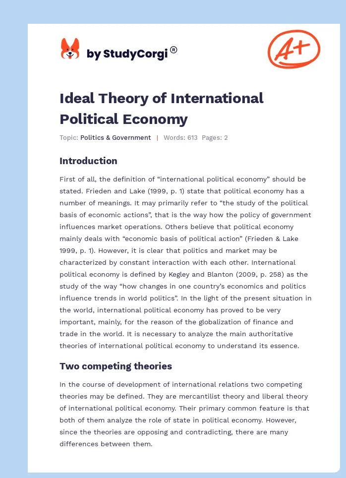 Ideal Theory of International Political Economy. Page 1