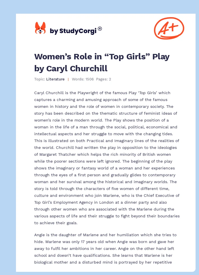 Women’s Role in “Top Girls” Play by Caryl Churchill. Page 1