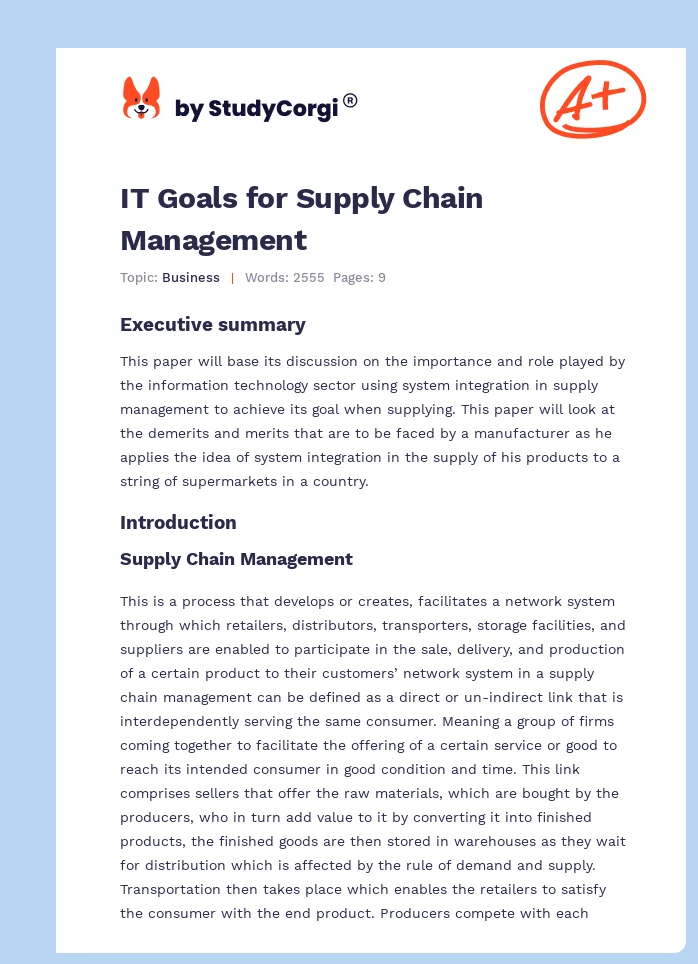 IT Goals for Supply Chain Management. Page 1