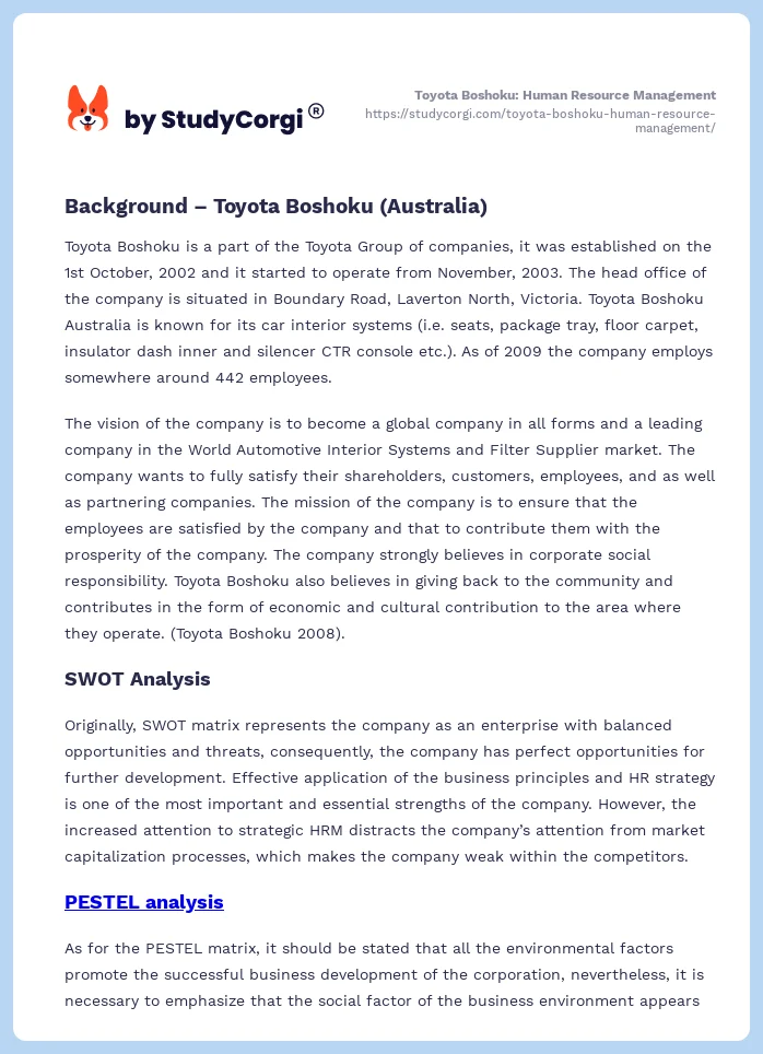 Toyota Boshoku: Human Resource Management. Page 2