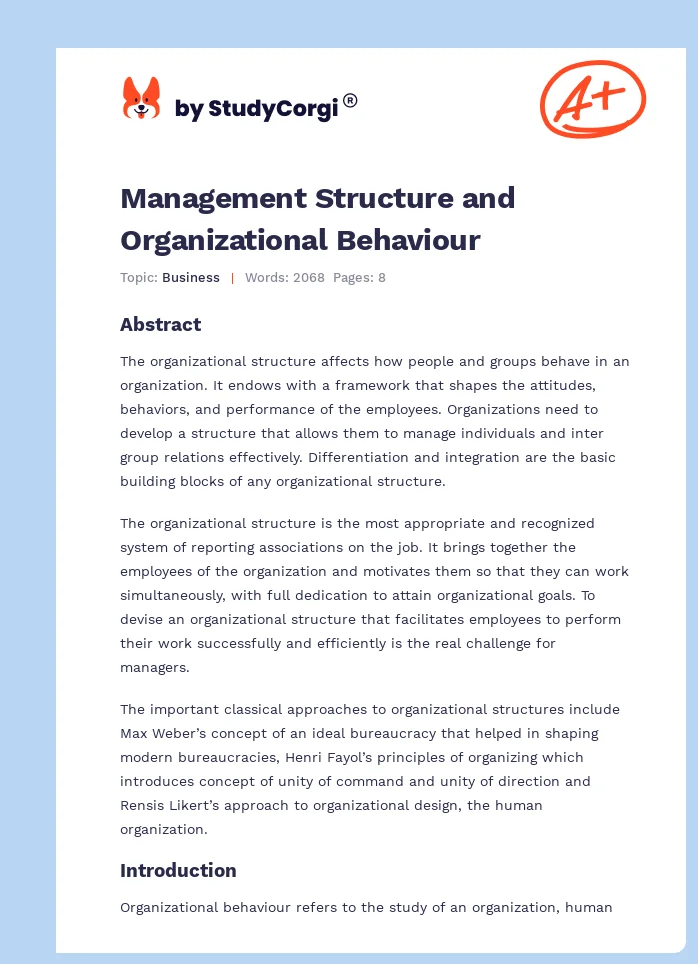 Management Structure and Organizational Behaviour. Page 1
