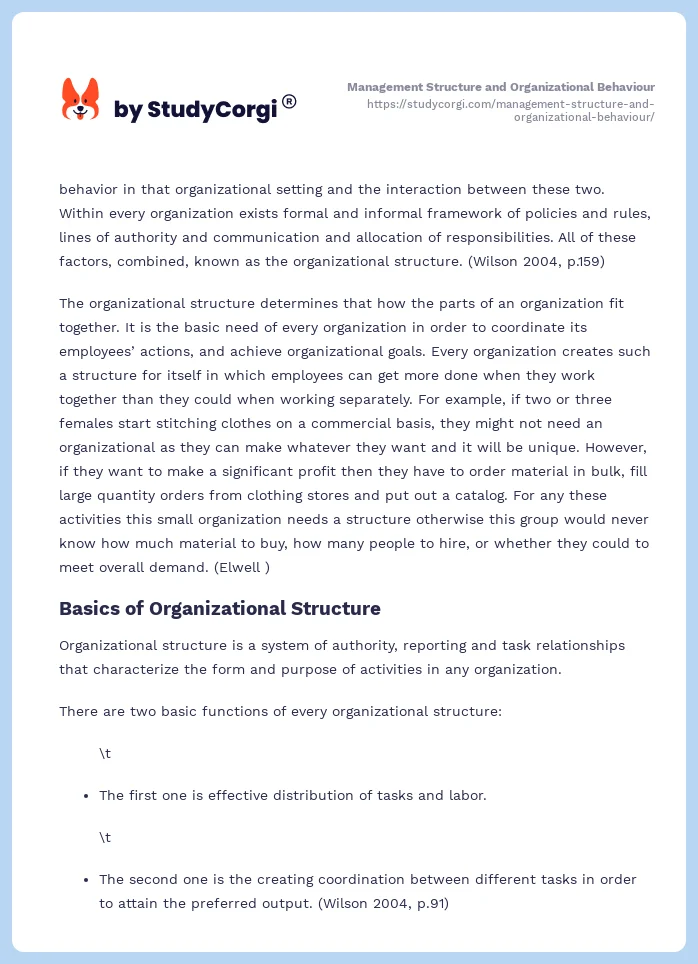 Management Structure and Organizational Behaviour. Page 2