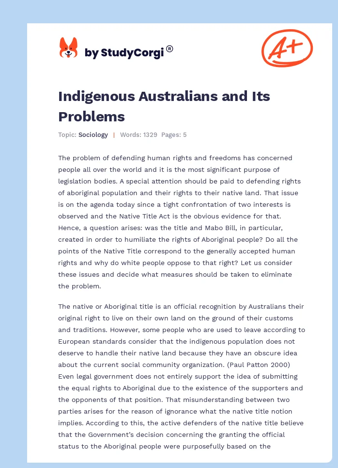 Indigenous Australians and Its Problems. Page 1