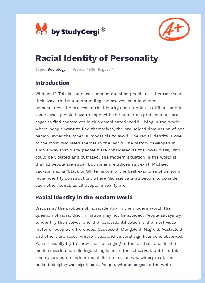 Racial Identity of Personality. Page 1
