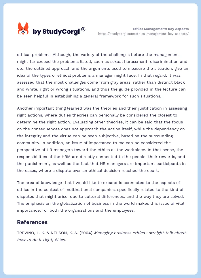 Ethics Management: Key Aspects. Page 2