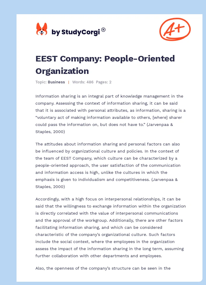 EEST Company: People-Oriented Organization. Page 1