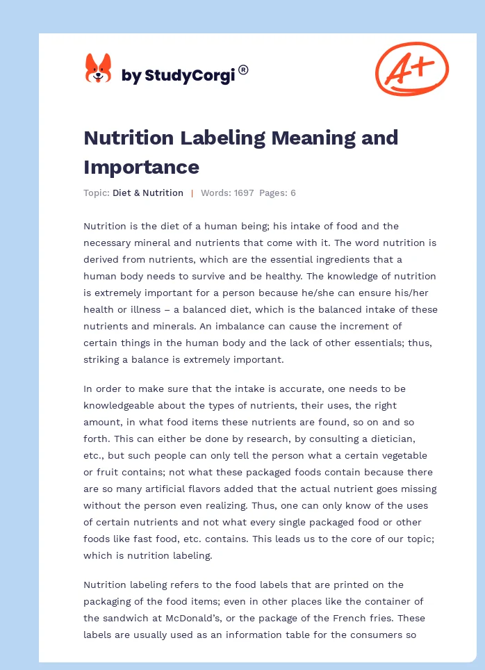 Nutrition Labeling Meaning and Importance. Page 1