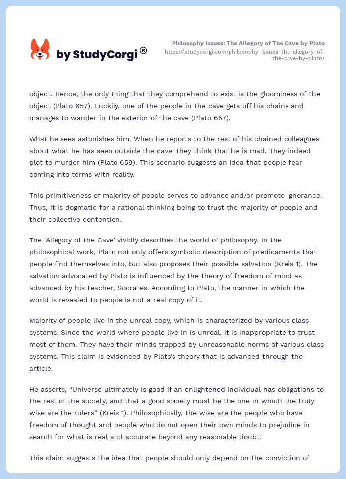 Philosophy Issues: The Allegory of The Cave by Plato. Page 2