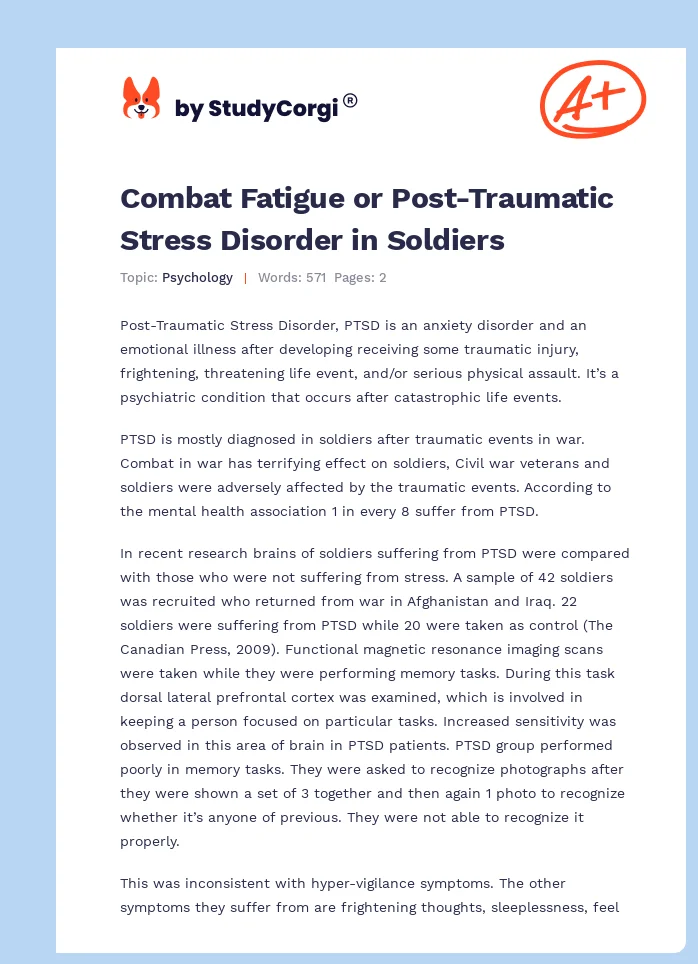 Combat Fatigue or Post-Traumatic Stress Disorder in Soldiers. Page 1