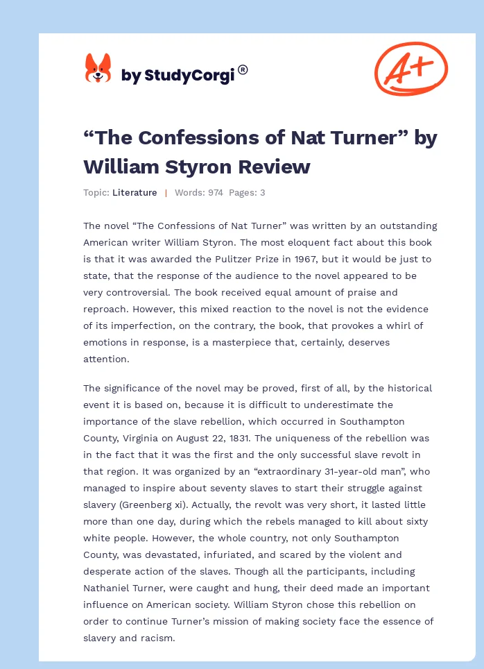“The Confessions of Nat Turner” by William Styron Review. Page 1