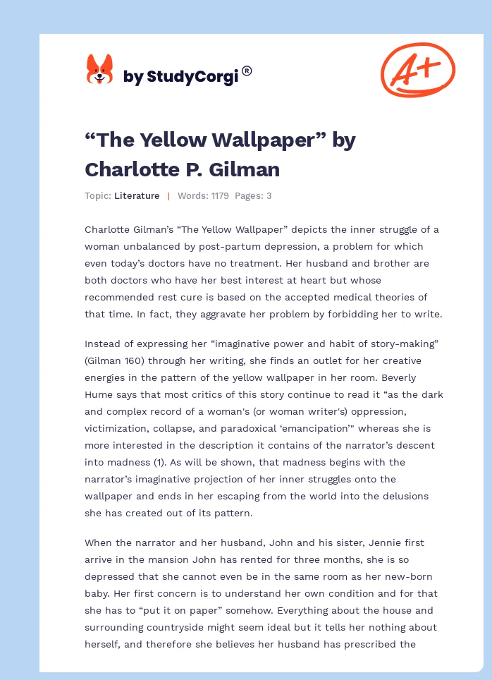 “The Yellow Wallpaper” by Charlotte P. Gilman. Page 1