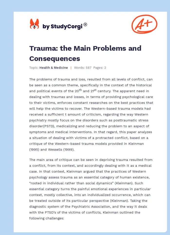 Trauma: the Main Problems and Consequences. Page 1