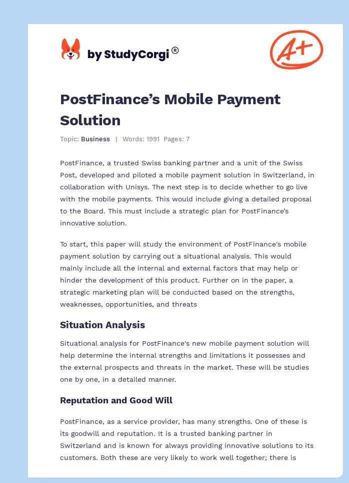 PostFinance’s Mobile Payment Solution. Page 1