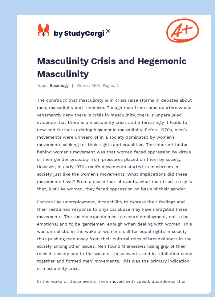 Masculinity Crisis and Hegemonic Masculinity. Page 1