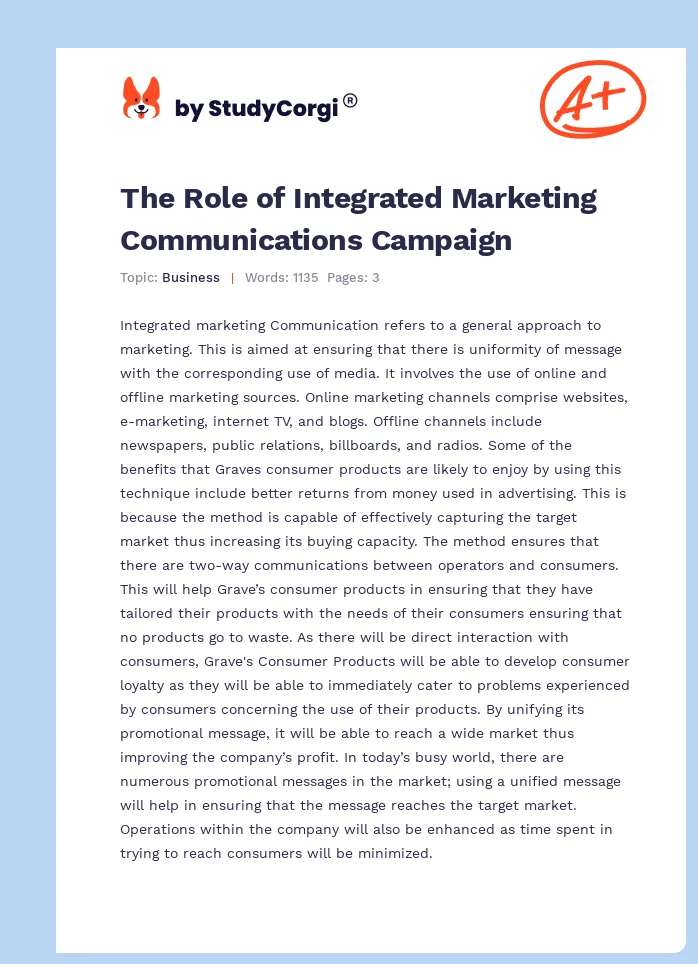 The Role of Integrated Marketing Communications Campaign. Page 1