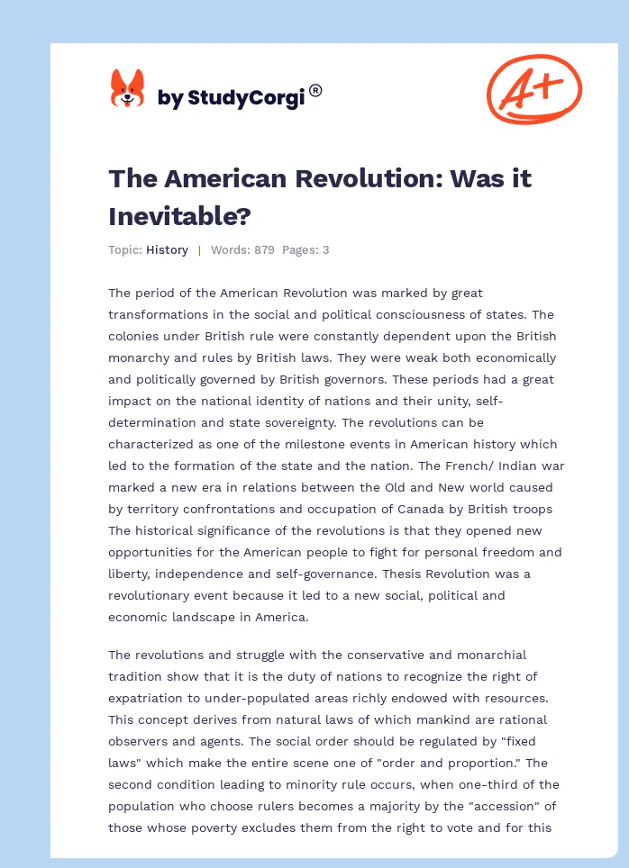 was the american revolution inevitable essay