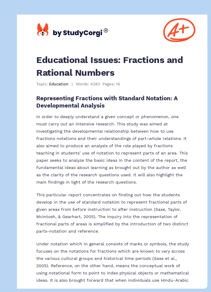 Educational Issues: Fractions and Rational Numbers. Page 1
