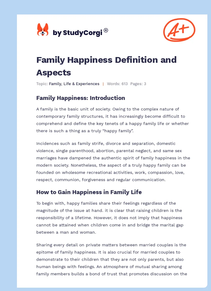 Family Happiness Definition and Aspects. Page 1