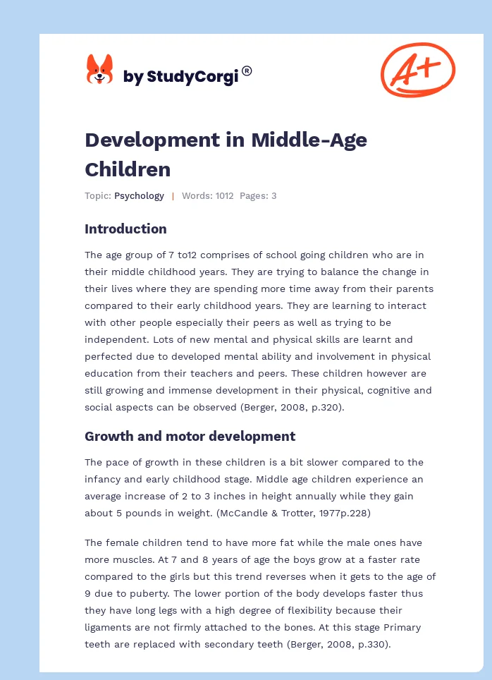 Development in Middle-Age Children. Page 1