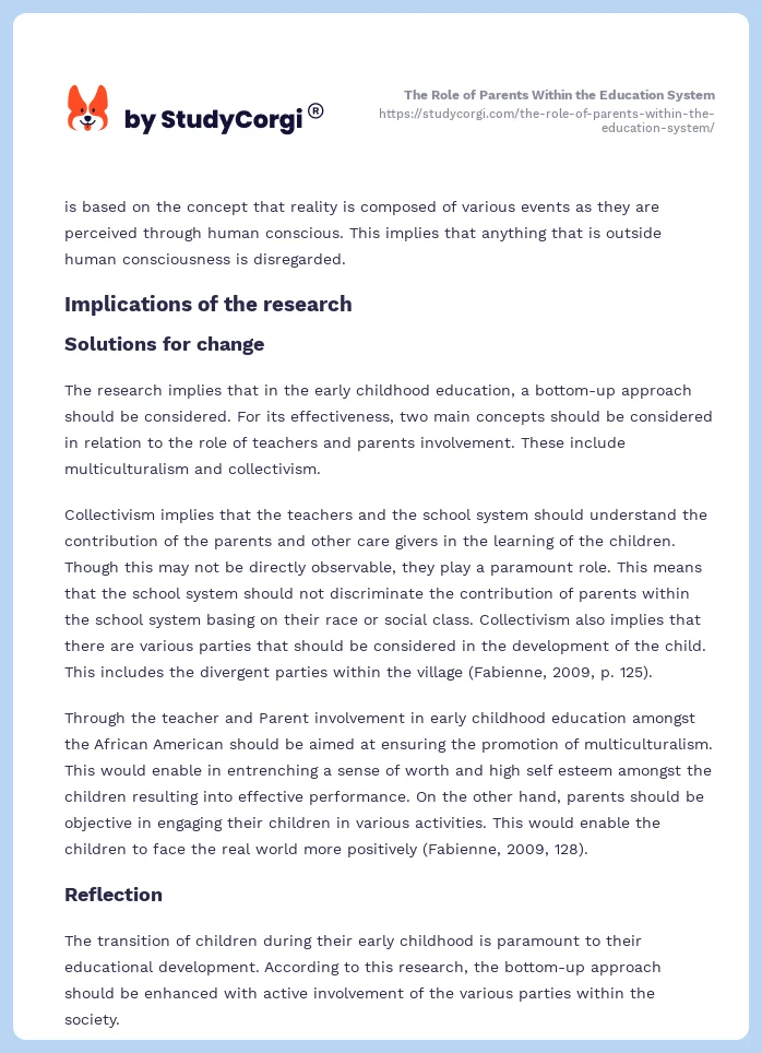 The Role of Parents Within the Education System. Page 2