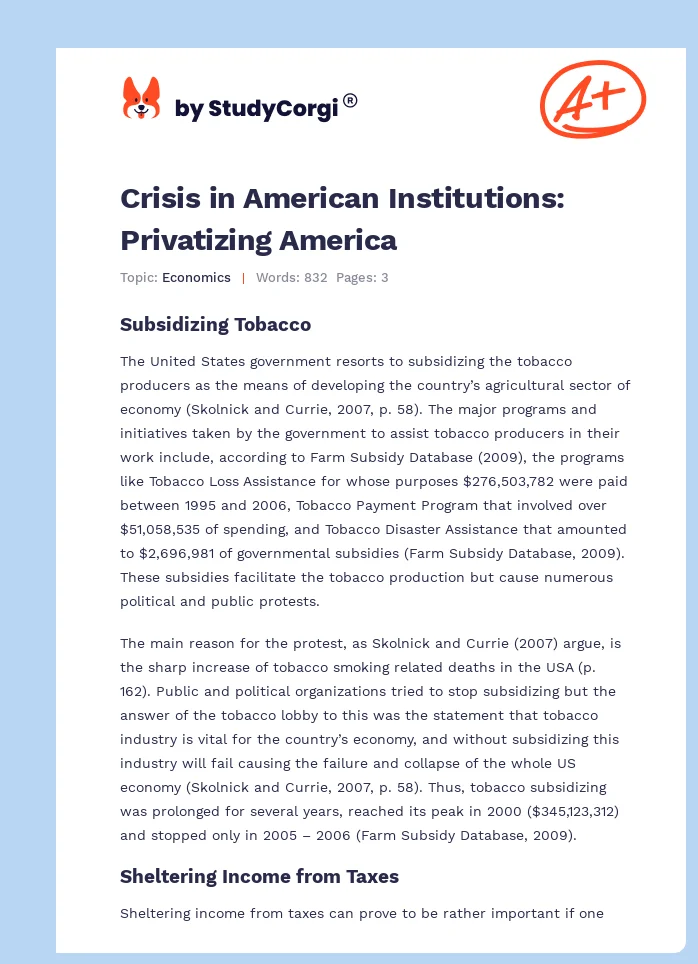 Crisis in American Institutions: Privatizing America. Page 1