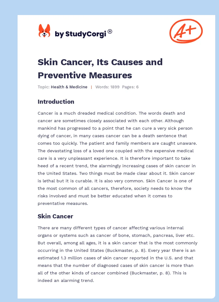 Skin Cancer, Its Causes and Preventive Measures. Page 1