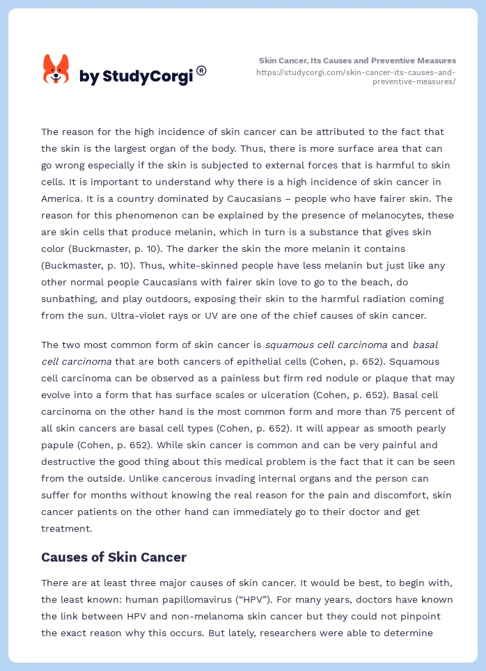 Skin Cancer, Its Causes and Preventive Measures. Page 2
