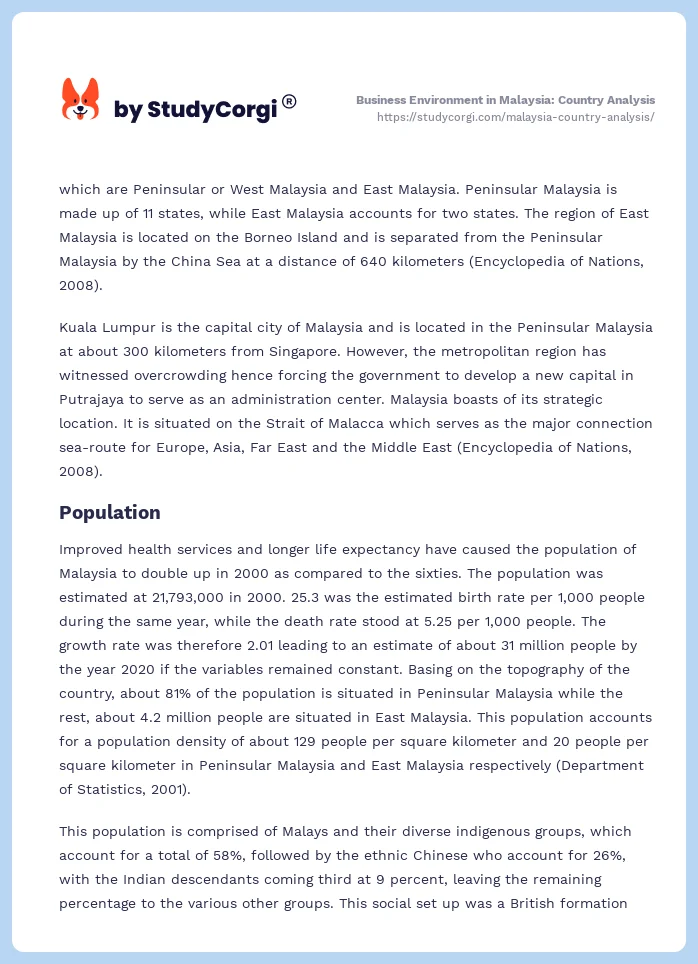 Business Environment in Malaysia: Country Analysis. Page 2