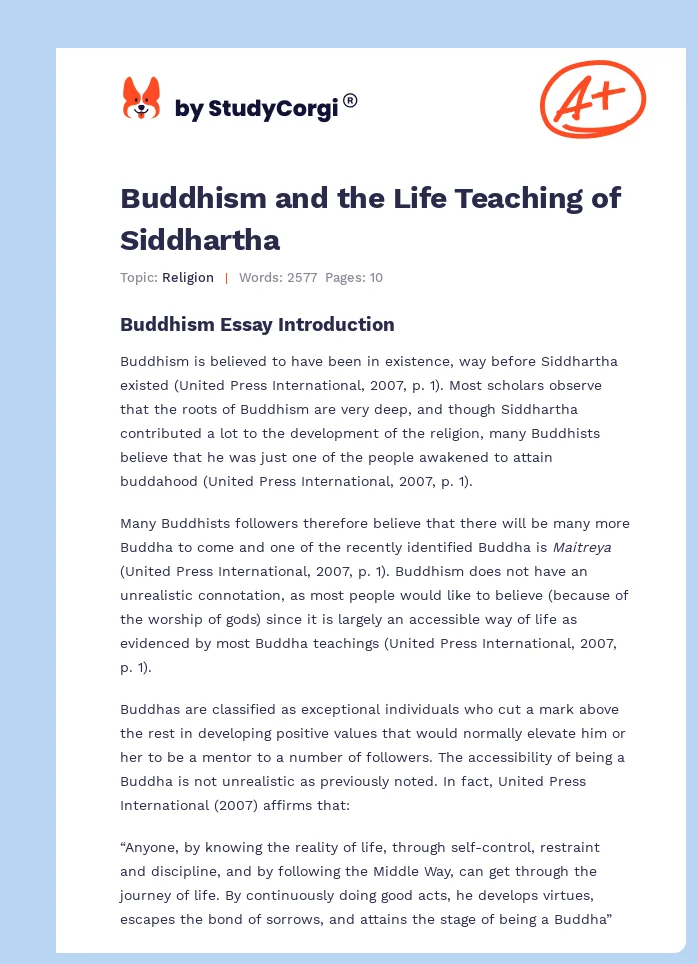 Buddhism and the Life Teaching of Siddhartha. Page 1