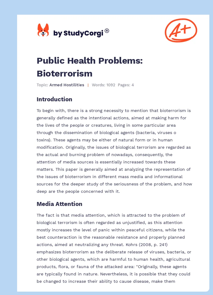 Public Health Problems: Bioterrorism. Page 1