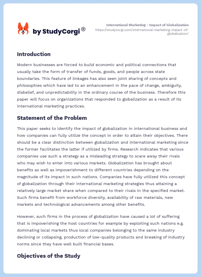 International Marketing - Impact of Globalization. Page 2