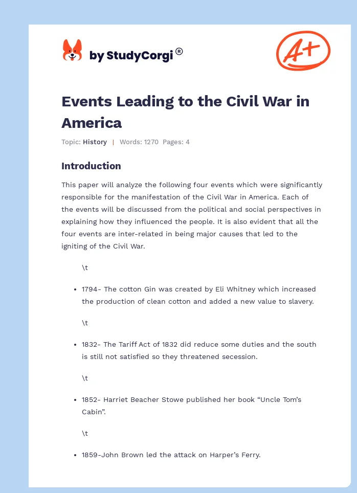 Events Leading to the Civil War in America. Page 1