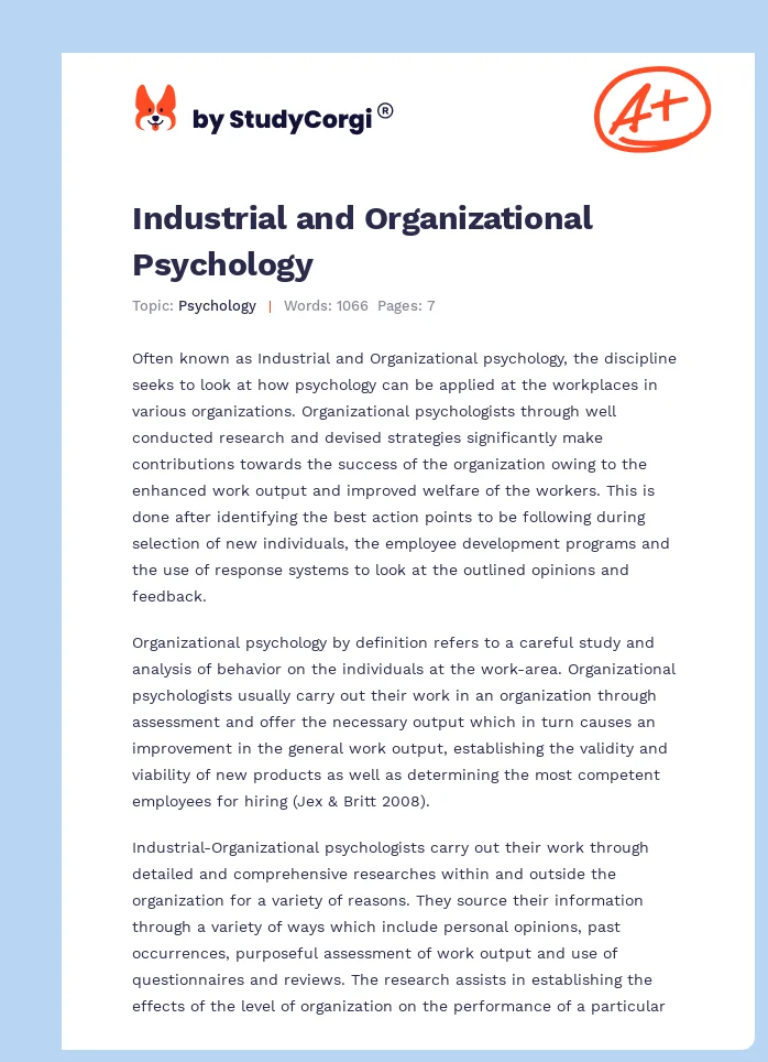 Industrial and Organizational Psychology. Page 1