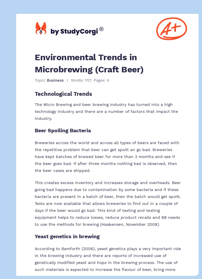 Environmental Trends in Microbrewing (Craft Beer). Page 1
